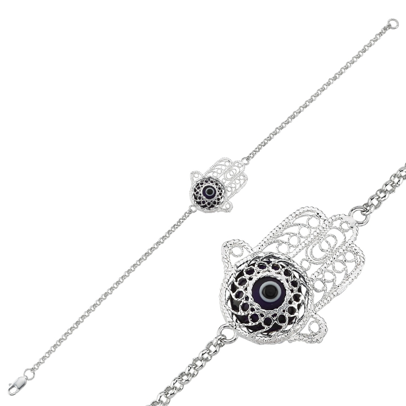 Evil Eye Filigree Hamsa Bracelet - B103287