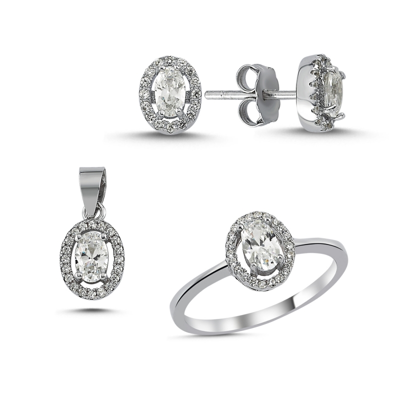 Oval CZ Halo Solitaire Set - S103333