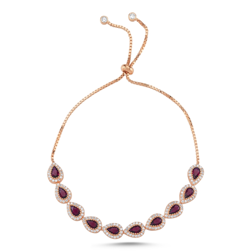 Teardrop Ruby CZ Adjustable Sliding Bracelet - B103345