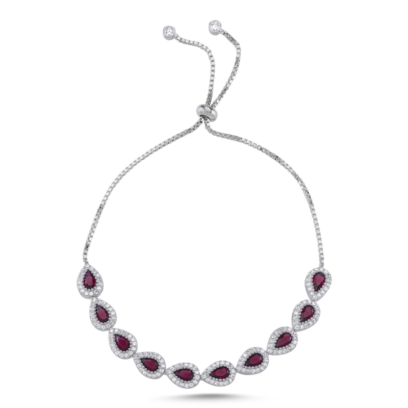 Teardrop Ruby CZ Adjustable Sliding Bracelet - B103345