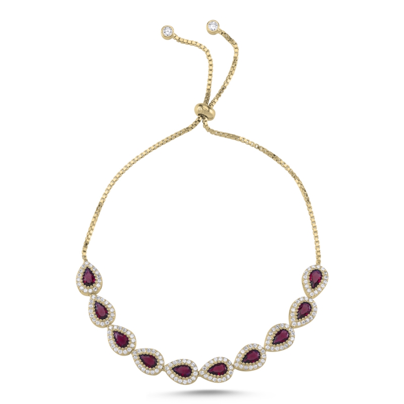 Teardrop Ruby CZ Adjustable Sliding Bracelet - B103345