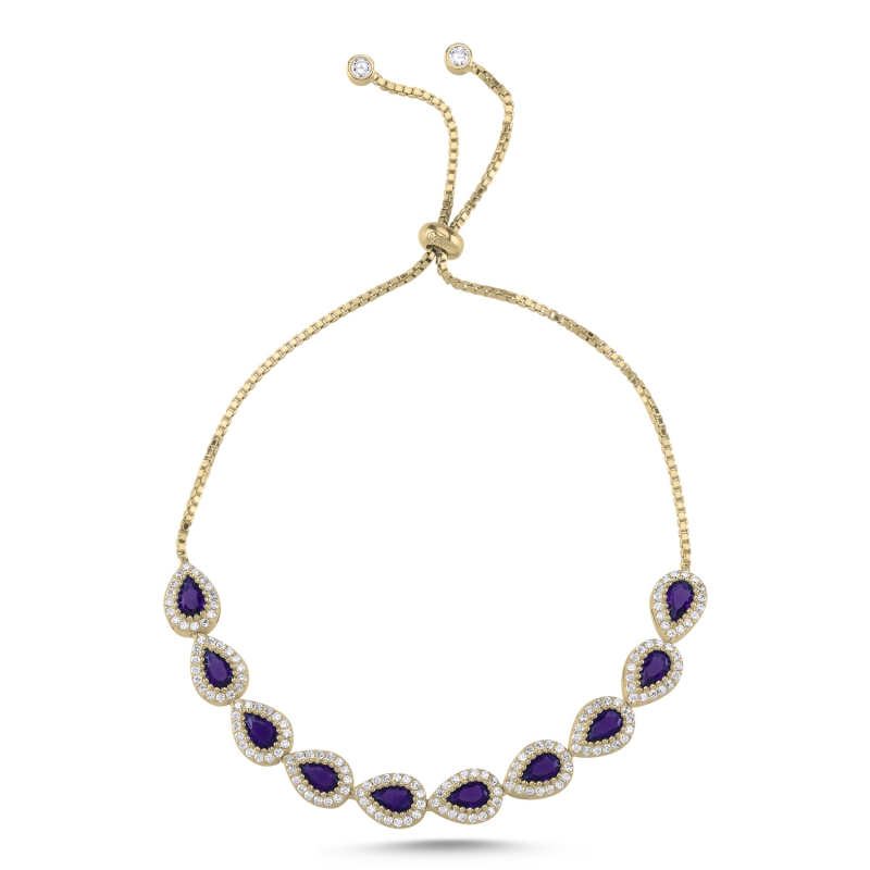Teardrop Amethyst CZ Adjustable Sliding Bracelet - B103346