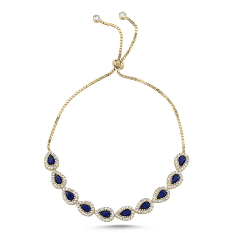 Teardrop Sapphire CZ Adjustable Sliding Bracelet - B103347