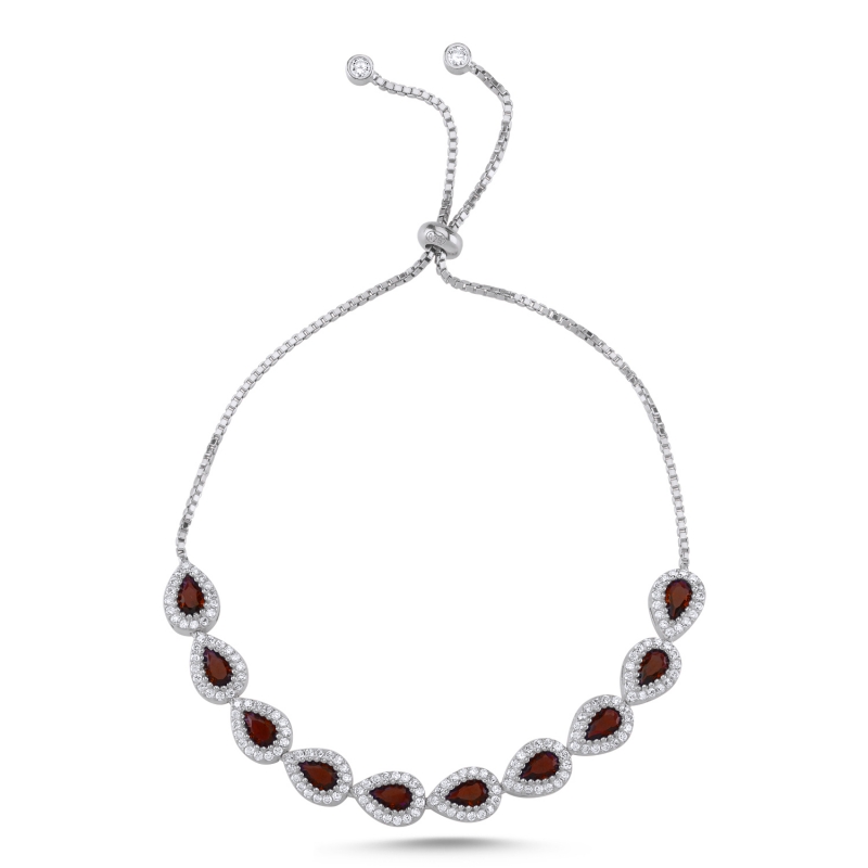 Teardrop Garnet CZ Adjustable Sliding Bracelet - B103348