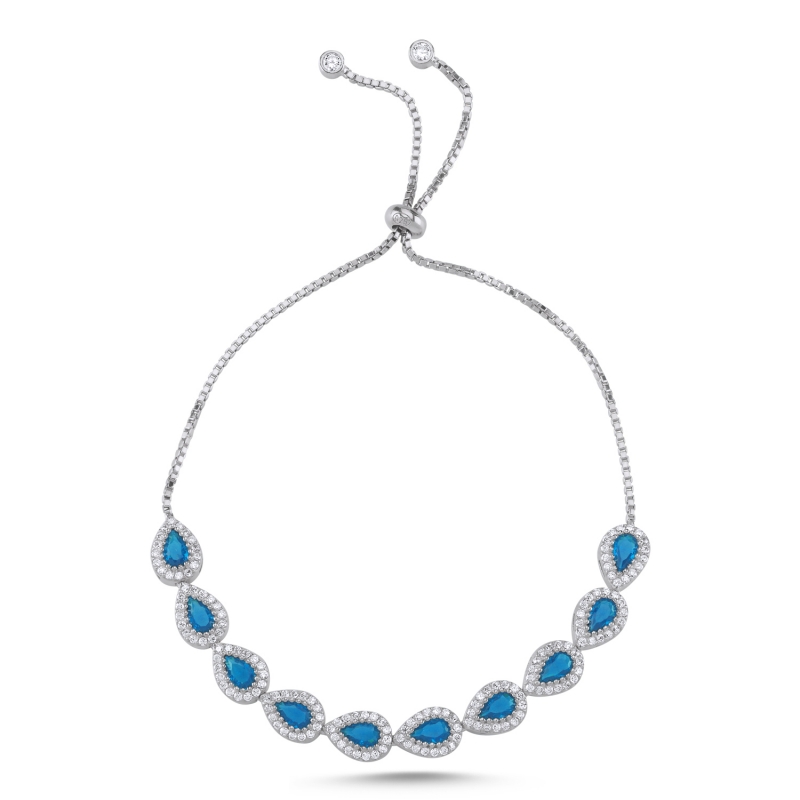 Teardrop Aquamarine CZ Adjustable Sliding Bracelet - B103349
