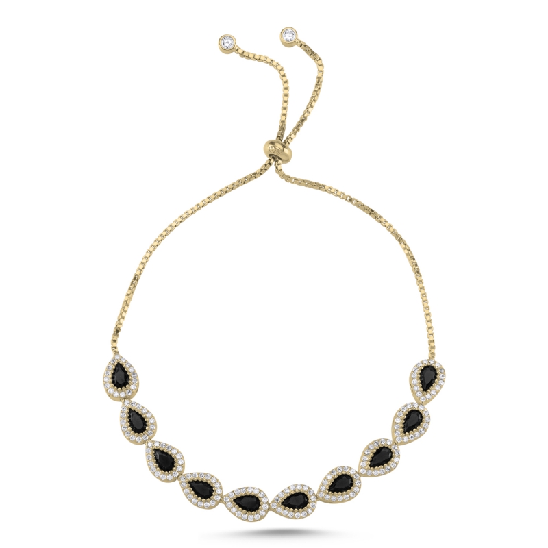 Teardrop Black CZ Adjustable Sliding Bracelet - B103350
