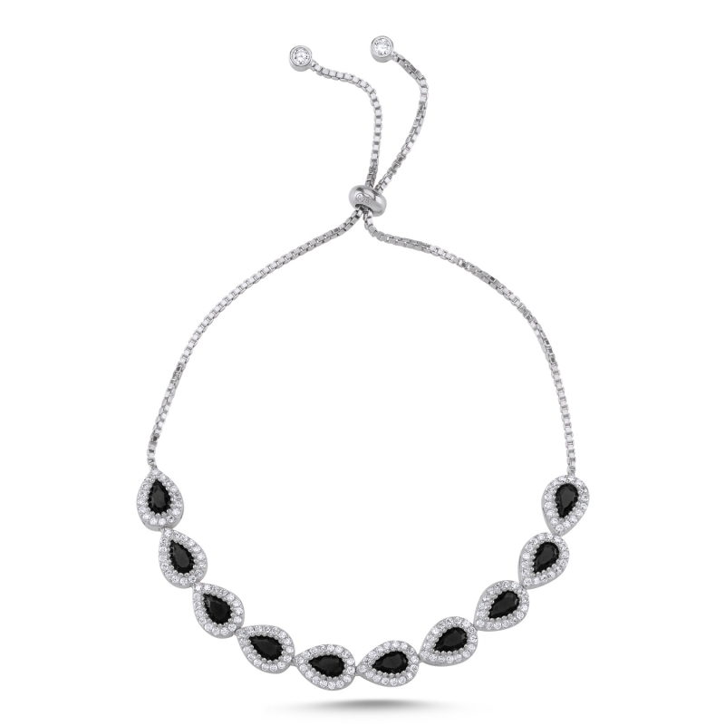 Teardrop Black CZ Adjustable Sliding Bracelet - B103350