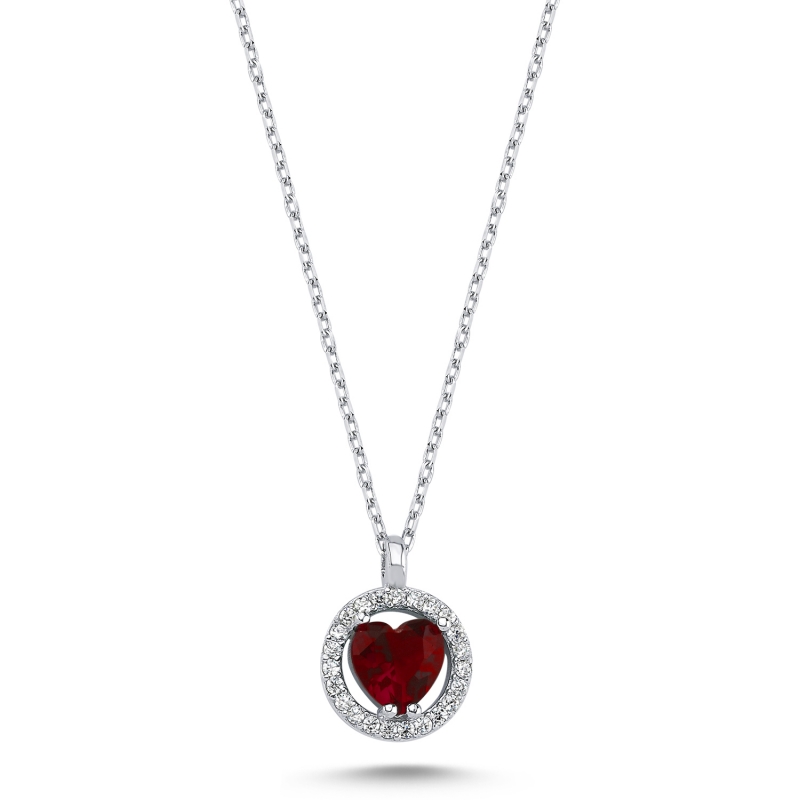 Heart Colored CZ Halo Solitaire Necklace - S103380