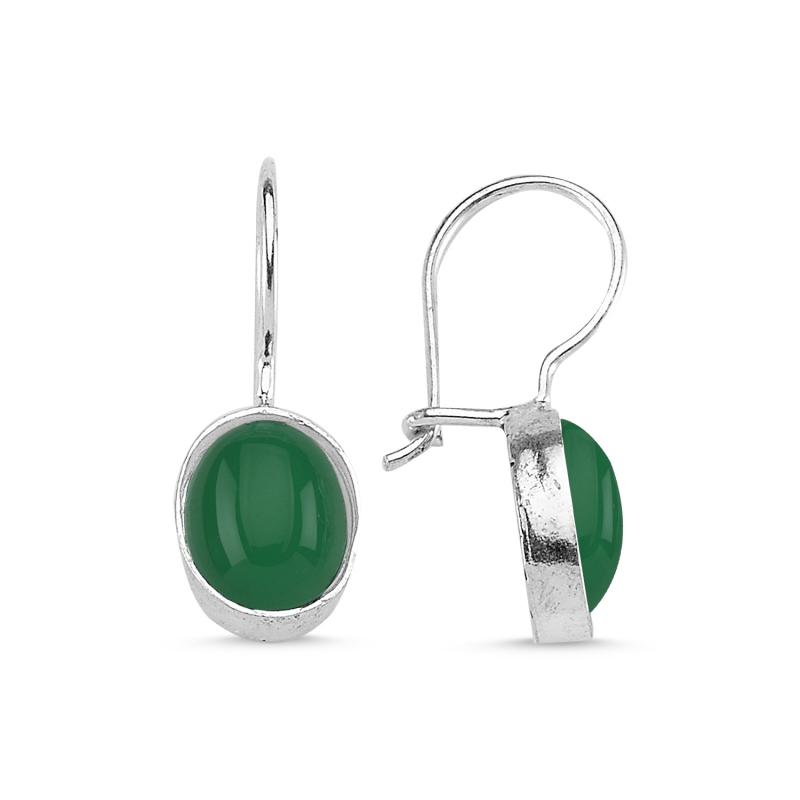 Green Agate & Arabic Abjad Numerology Double Sided Earrings - E103408