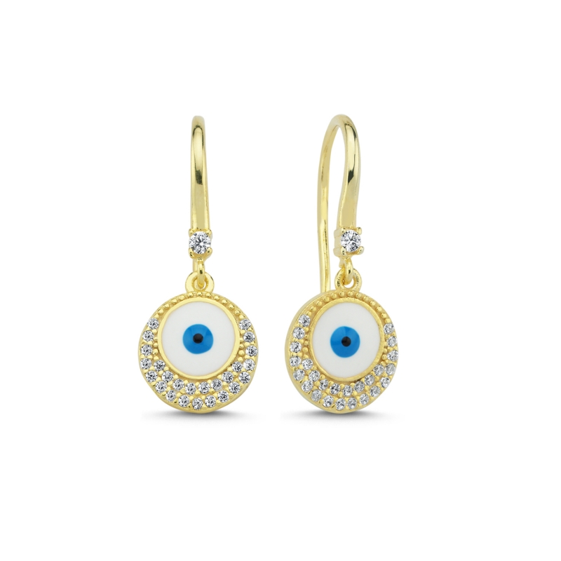 Enamel Eye & CZ Huggie Hoop Earrings - E103484
