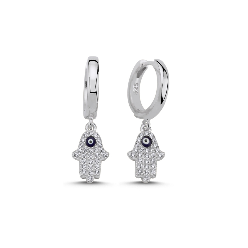 Hamsa Enamel Eye & CZ Huggie Hoop Earrings - E103485