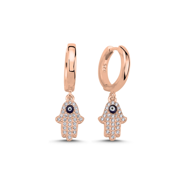 Hamsa Enamel Eye & CZ Huggie Hoop Earrings - E103485