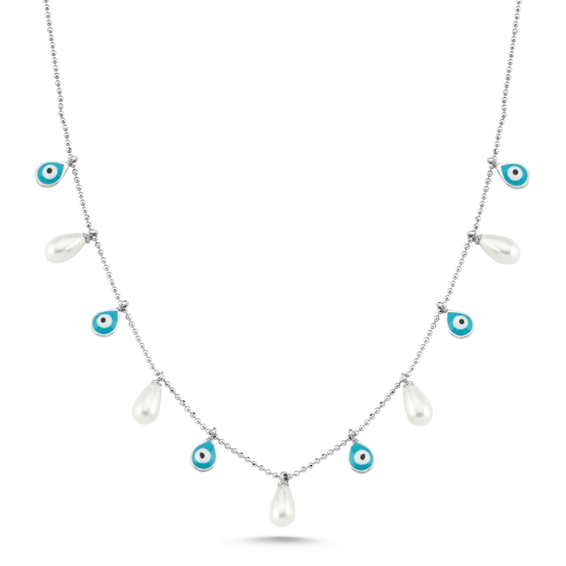 Teardrop Pearl & Enamel Evil Eye Dangle Charm Necklace - N103536