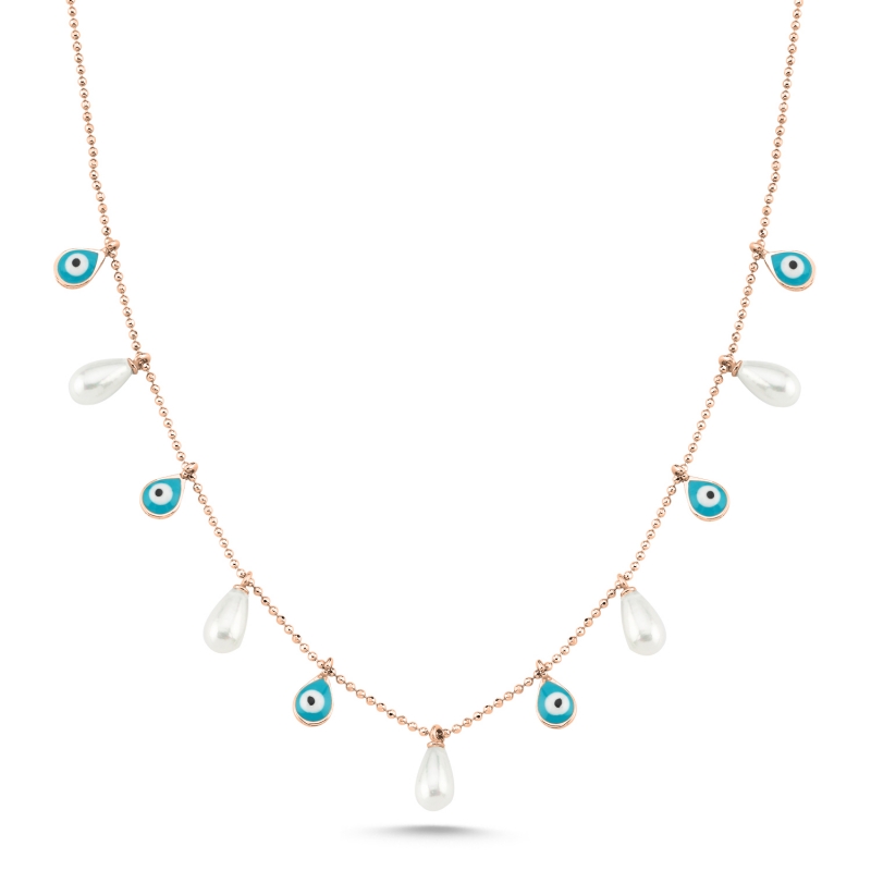 Teardrop Pearl & Enamel Evil Eye Dangle Charm Necklace - N103536