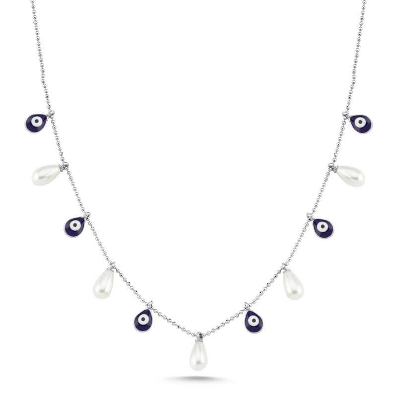 Teardrop Pearl & Enamel Evil Eye Dangle Charm Necklace - N103537