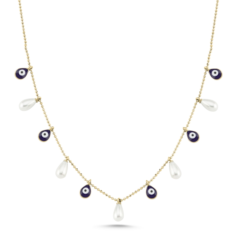 Teardrop Pearl & Enamel Evil Eye Dangle Charm Necklace - N103537