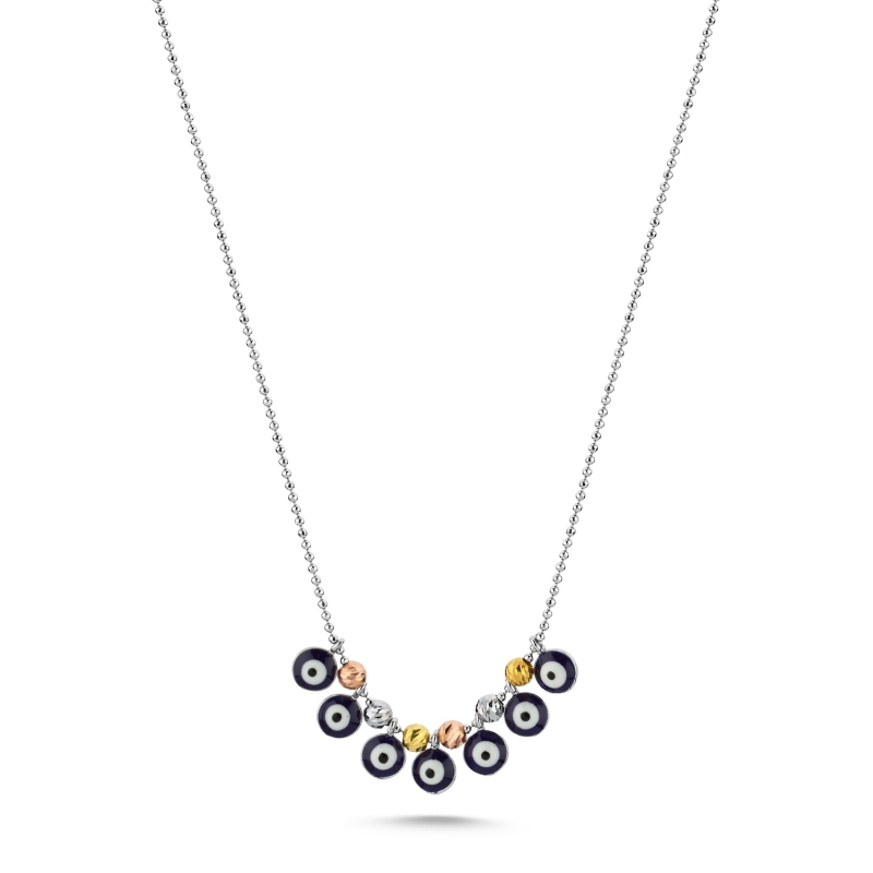 Diamond Cut Tricolor Ball & Enamel Evil Eye Necklace - N103553