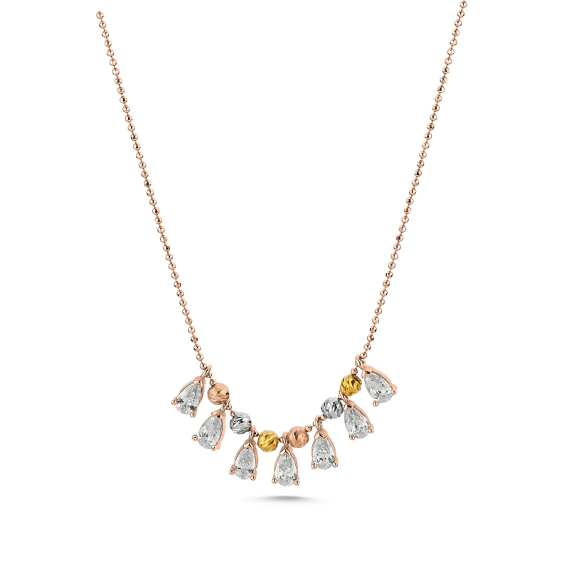 Diamond Cut Tricolor Ball & CZ Necklace - N103554