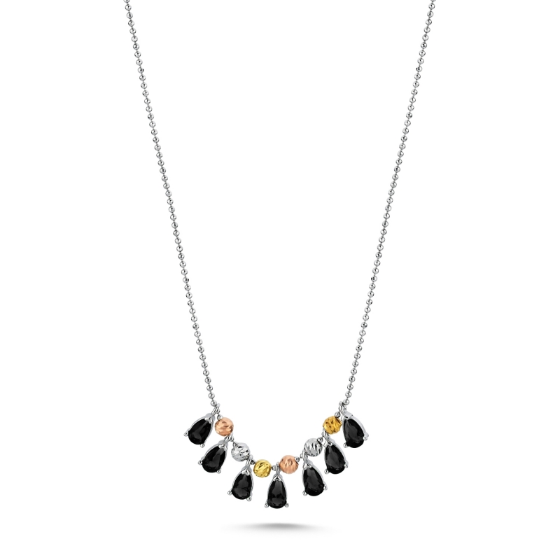 Diamond Cut Tricolor Ball & Colored CZ Necklace - N103555