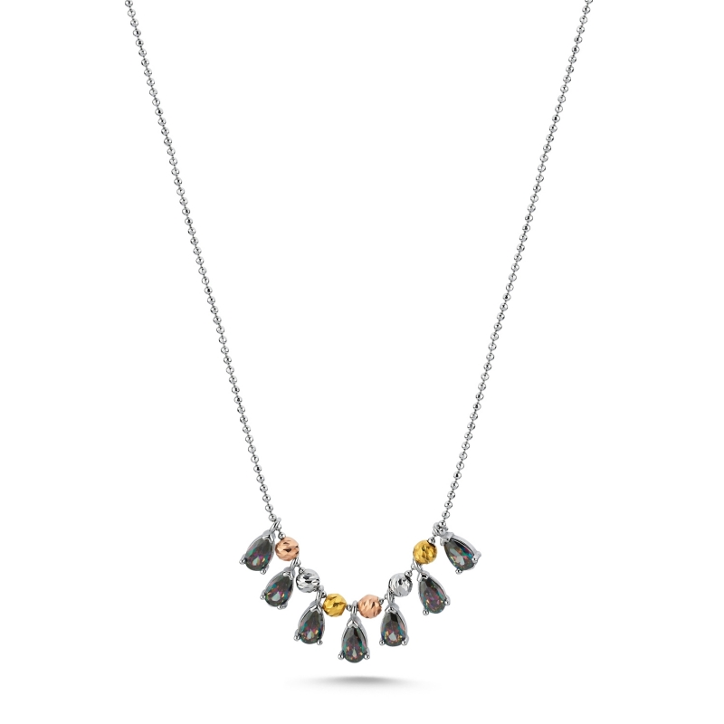 Tricolor Dorica Top & Mistik Topaz Zirkon Taşlı Kolye - N103556