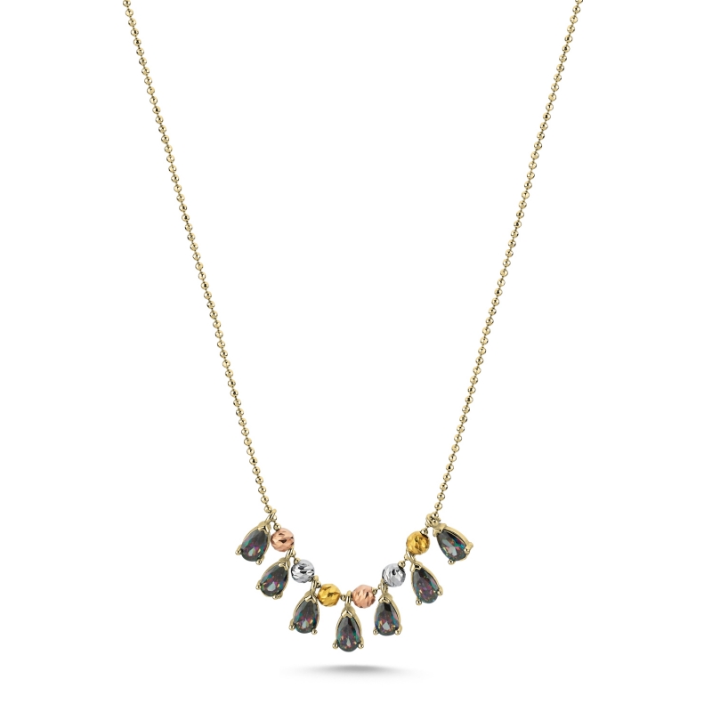 Diamond Cut Tricolor Ball & Mystic Topaz CZ Necklace - N103556
