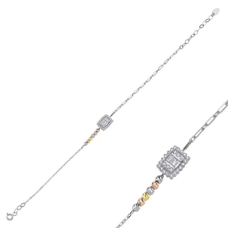Diamond Cut Tricolor Ball With CZ Bracelet - B103597
