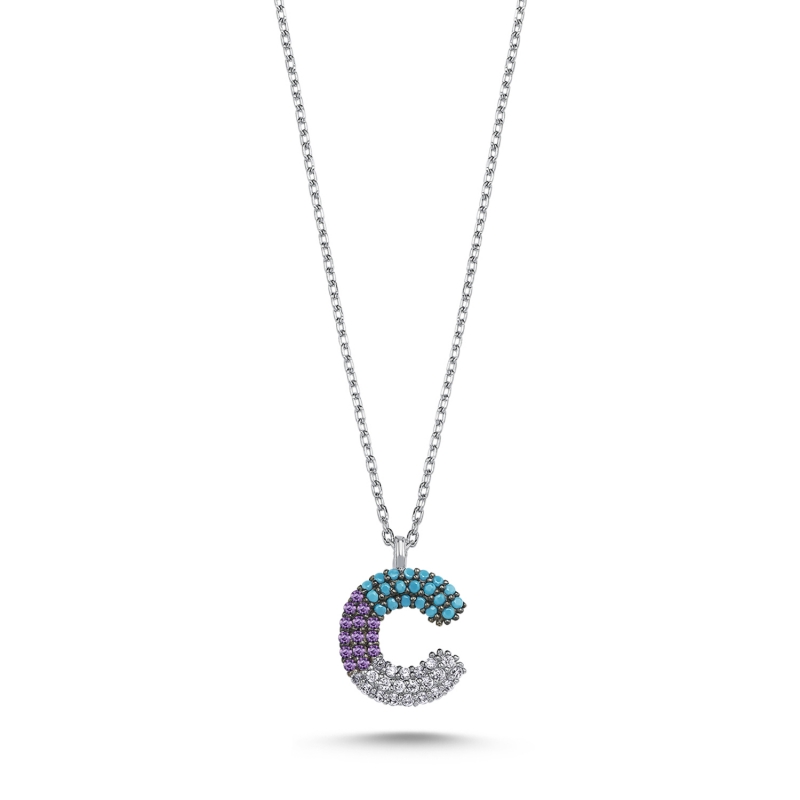 -C- Initial Colored CZ Necklace - N103700