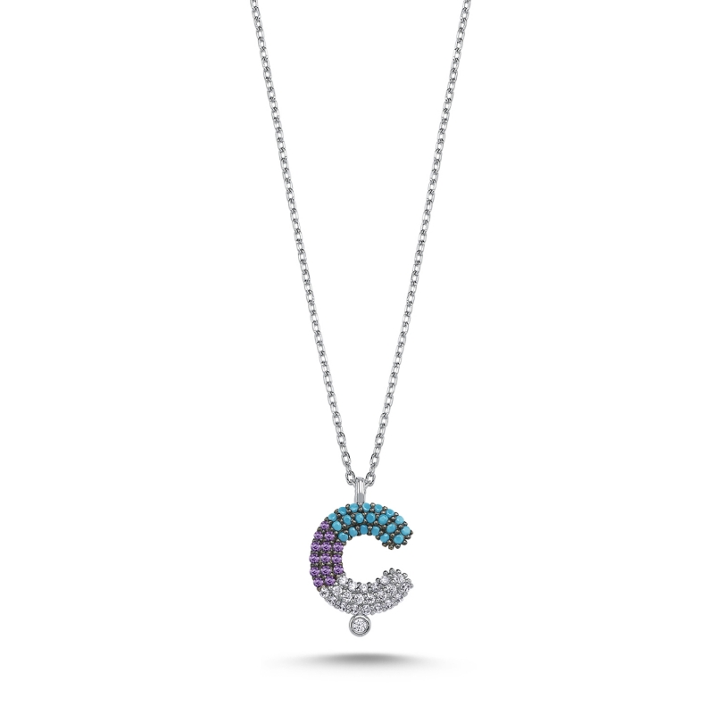 -Ç- Initial Colored CZ Necklace - N103701