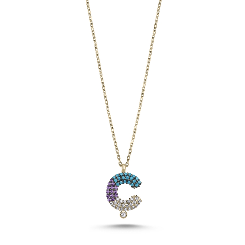 -Ç- Initial Colored CZ Necklace - N103701