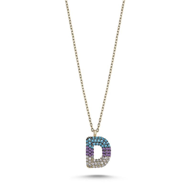-D- Initial Colored CZ Necklace - N103702