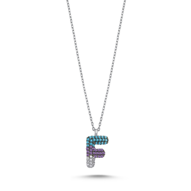 -F- Initial Colored CZ Necklace - N103704