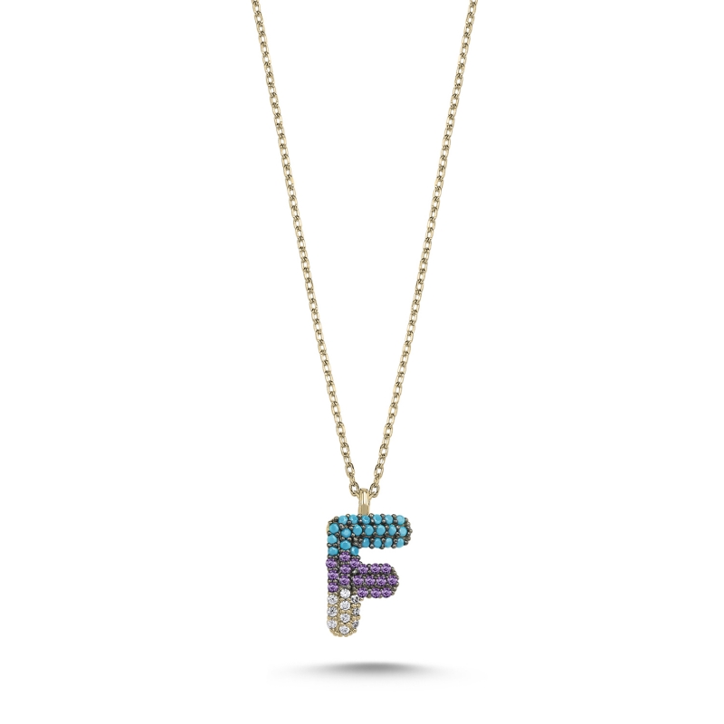 -F- Initial Colored CZ Necklace - N103704