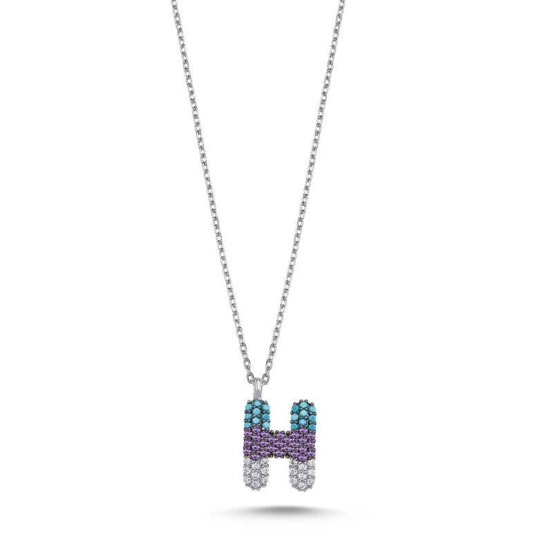-H- Initial Colored CZ Necklace - N103706