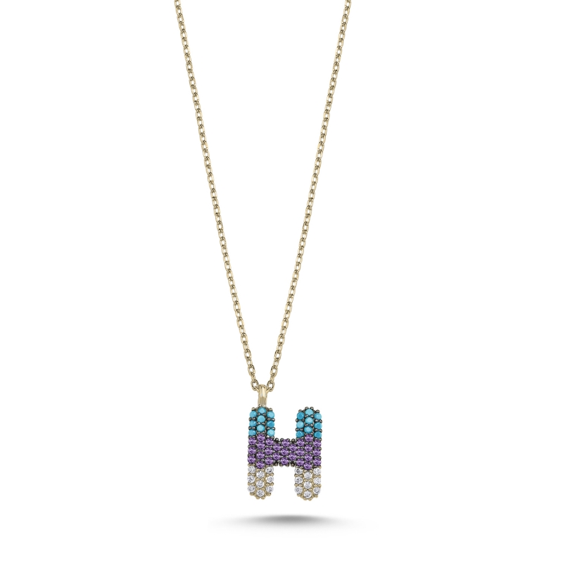 -H- Initial Colored CZ Necklace - N103706