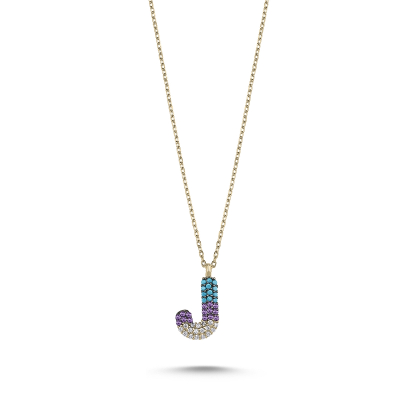 -J- Initial Colored CZ Necklace - N103709