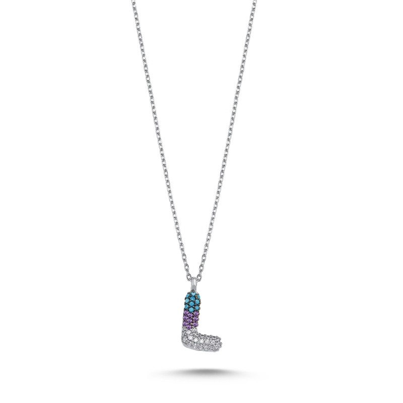 -L- Initial Colored CZ Necklace - N103711