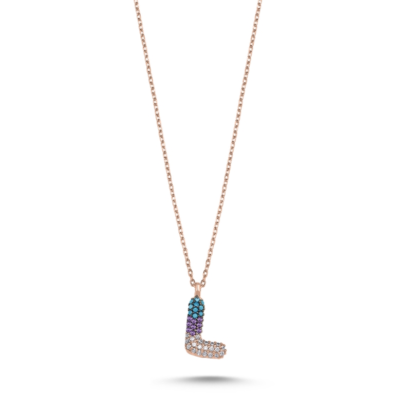 -L- Initial Colored CZ Necklace - N103711