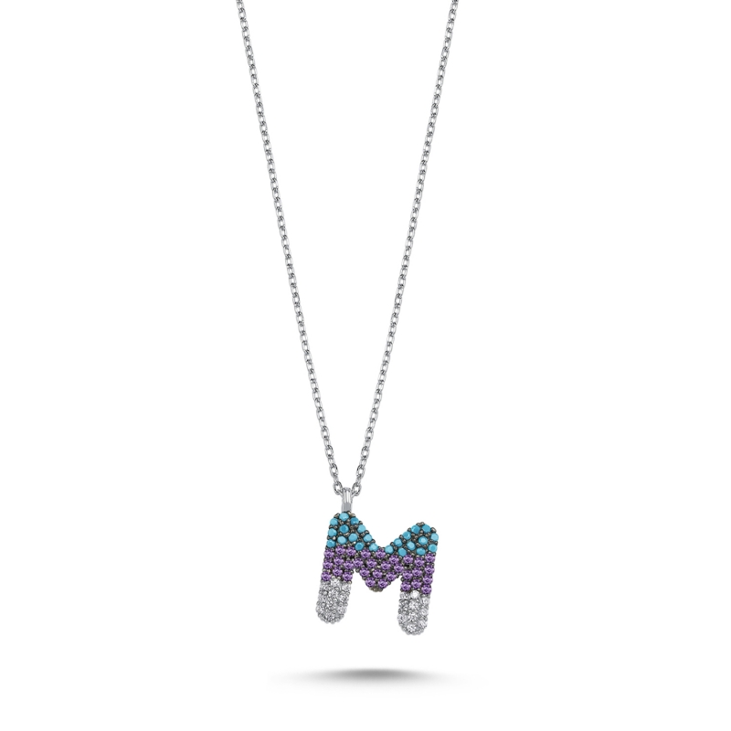 -M- Initial Colored CZ Necklace - N103712