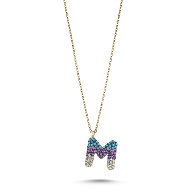 -M- Initial Colored CZ Necklace - N103712