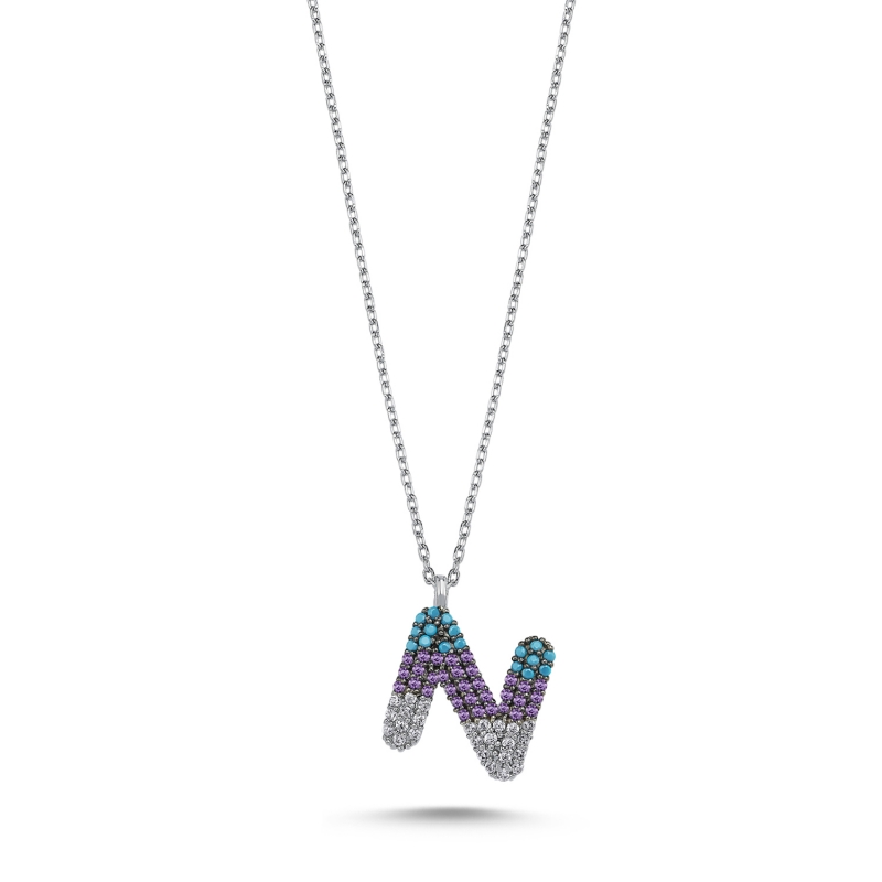 -N- Initial Colored CZ Necklace - N103713