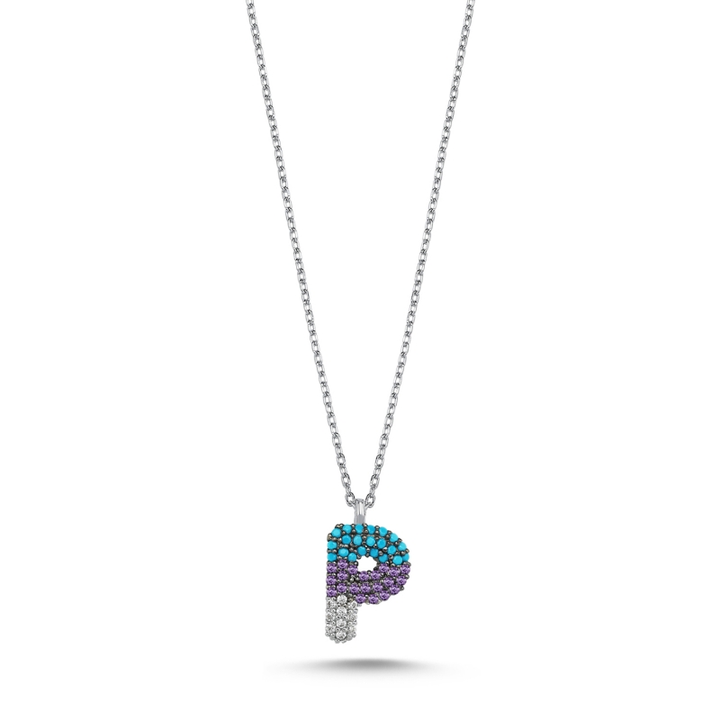 -P- Initial Colored CZ Necklace - N103716