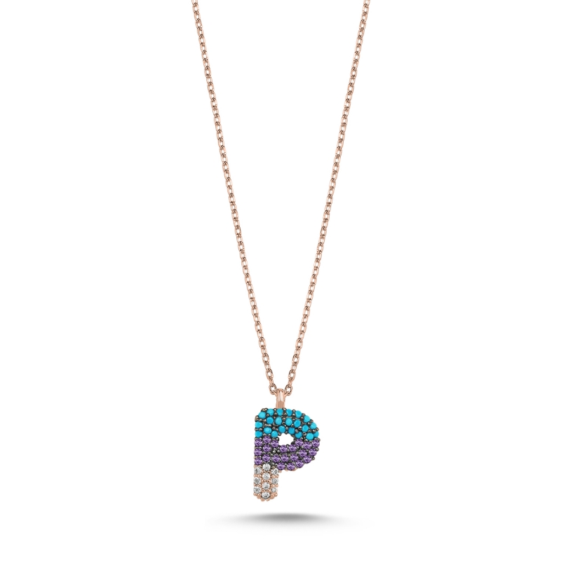 -P- Initial Colored CZ Necklace - N103716