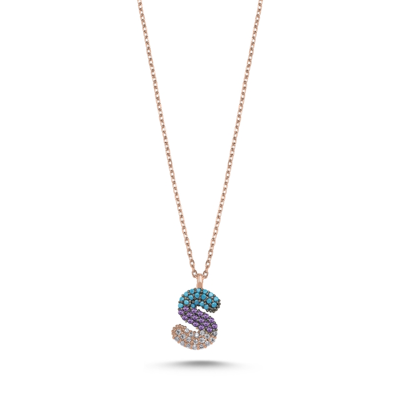 -S- Initial Colored CZ Necklace - N103718