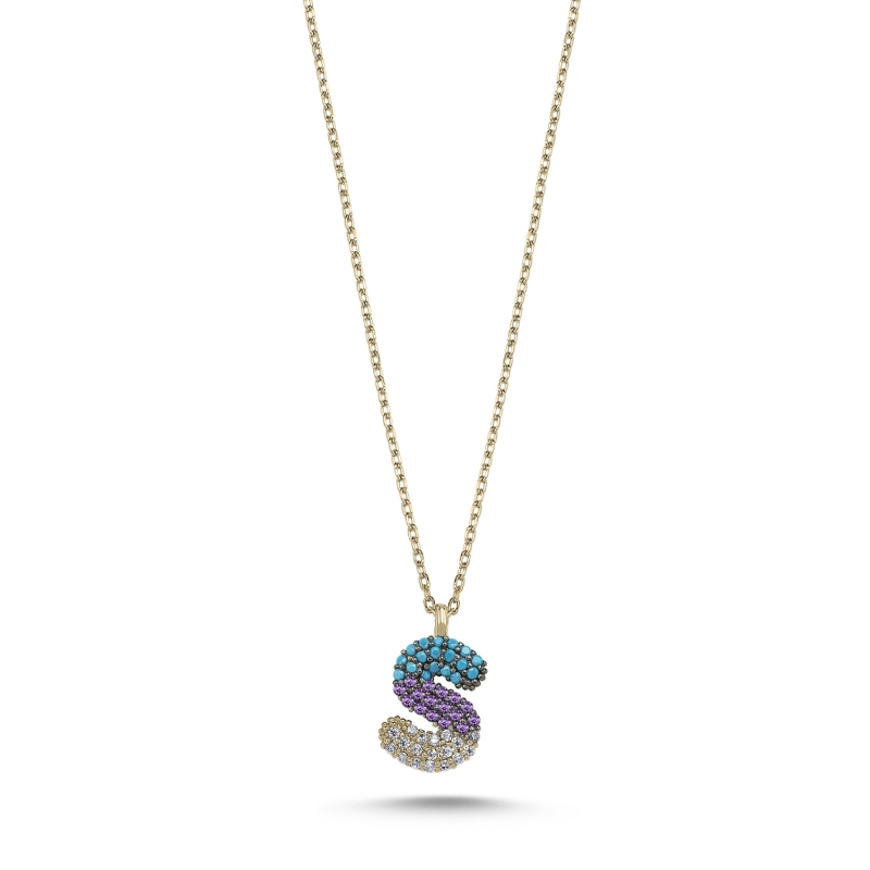 -S- Initial Colored CZ Necklace - N103718