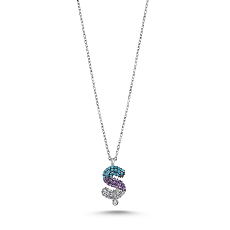 -Ş- Initial Colored CZ Necklace - N103719