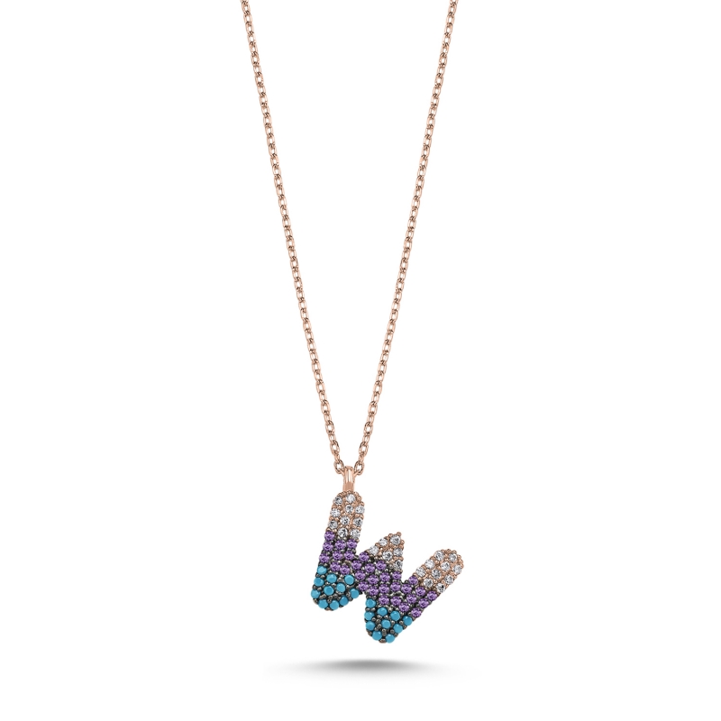 -W- Initial Colored CZ Necklace - N103724
