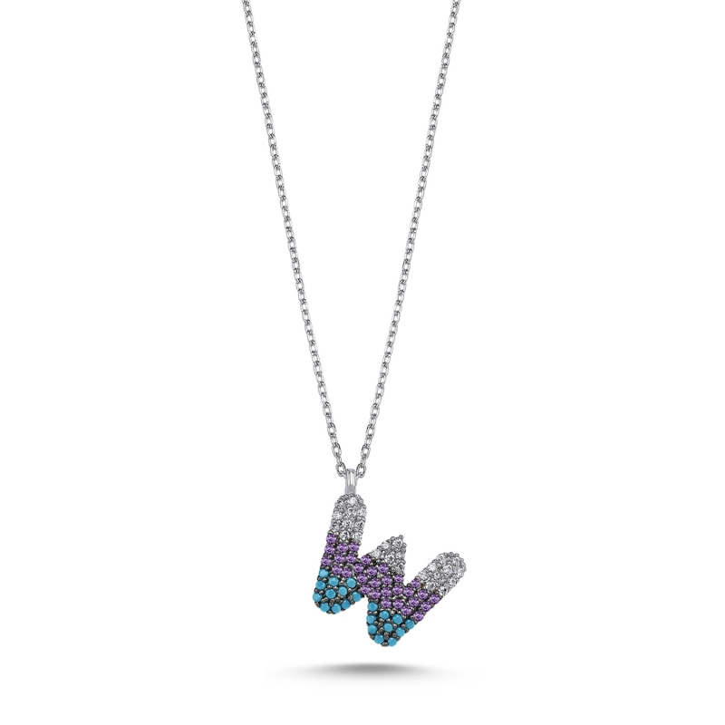 -W- Initial Colored CZ Necklace - N103724