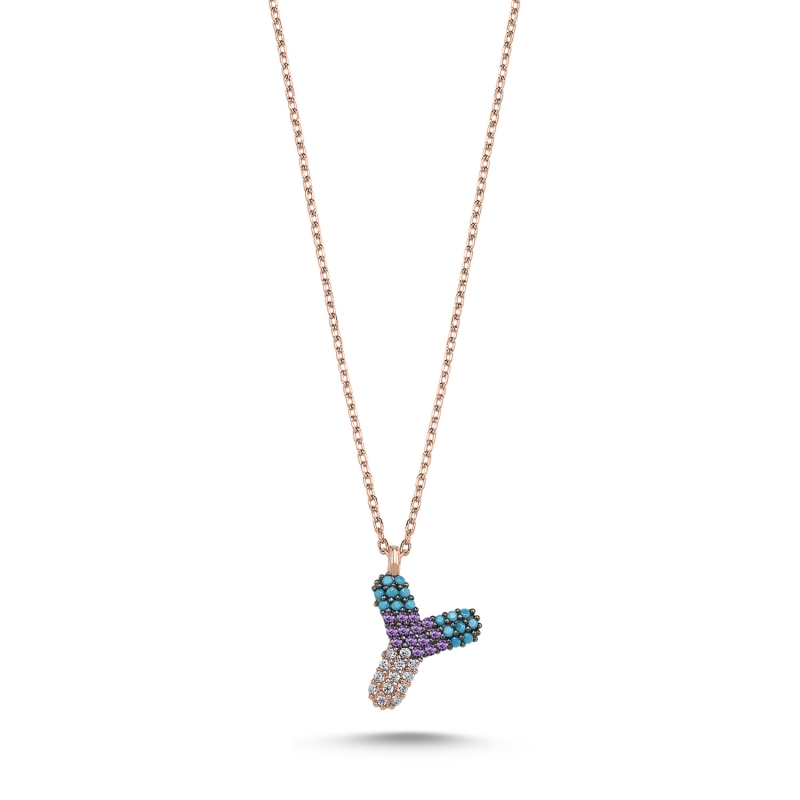 -Y- Initial Colored CZ Necklace - N103725