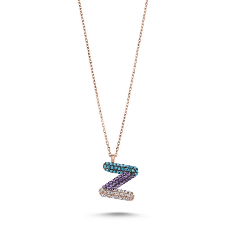 -Z- Initial Colored CZ Necklace - N103726