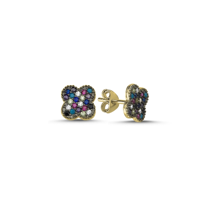 Quatrefoil Mix CZ Stud Earrings - E103818